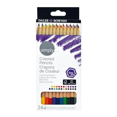 Image of Daler Rowney Simply Hex Colouring Pencil Set, 24 Assorted Colours, Ideal for Entry Level Artists &amp; Hobbyists