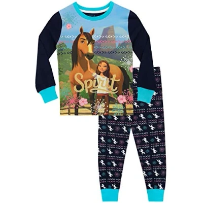 Image of DREAMWORKS Girls Spirit Riding Free Pyjamas Snuggle Fit Blue Age 8 to 9 Years