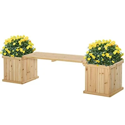 Image of Outsunny 37L Wooden Garden Planter &amp; Bench Combination Raised Bed Patio Park Natural 176 x 38 40 cm
