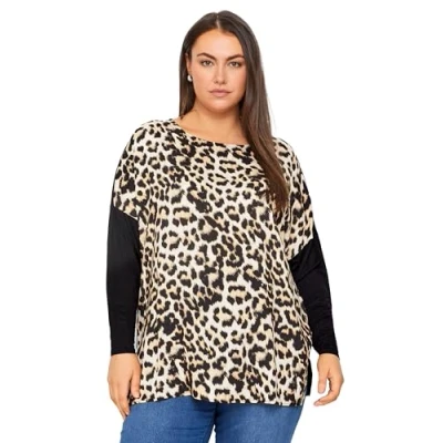 Image of EVANS Animal Print Long Sleeve Top Women&#039;s Plus Size Curve Brown