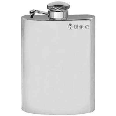 Image of English Pewter Company 6oz Plain Hip Flask with Captive Top. Personalised Free Engraving [SF502]