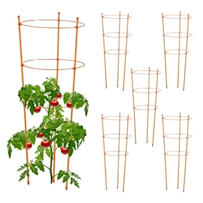 Image of Relaxdays Climbing Aid Set of 6, Metal &amp; Plastic, 76 cm, 3 Adjustable Rings, Trellis Frame Vines Garden Plants, Orange, 50% Iron 30% 20%