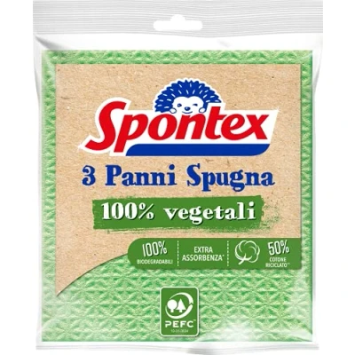 Image of Spontex Sponge Cloths, Biodegradable, Eco Friendly, Cellulose/Cotton, Green, One Size