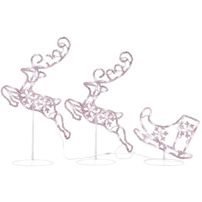Image of vidaXL Acrylic Christmas Flying Reindeer&amp;Sleigh 260x21x87cm Warm White