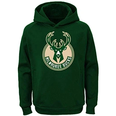 Image of Outerstuff NBA Kids Youth 8 20 Team Color Alternate Polyester Performance Primary Logo Pullover Sweater Sweatshirt Hoodie (10 12, Milwaukee Bucks Green)