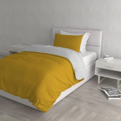 Image of Italian Bed Linen Natural Colour Duvet Cover Set, Mustard/Light gray, Single, Cotton