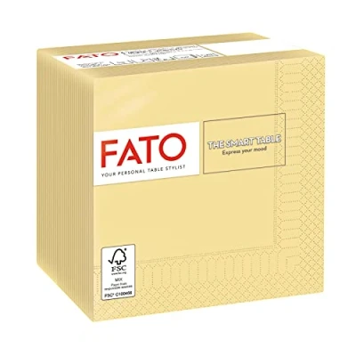 Image of Fato, Disposable Paper Napkins, Ideal for Aperitifs and Cocktails, Pack of 100 Size 24 x 24, Folded in 4 2 Layers, Champagne Colour, 100% Pure Cellulose Paper, FSC Certified