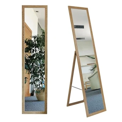 Image of BD ART Floor Standing Full Lenght Oak Dressing Mirror 156 x 36 cm Wooden Framed Free Furniture for Bedroom, room, Living room