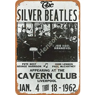Image of Henson The Beatles Silver Cavern Club 1962 vintage Tin Sign Logo 12 * 8 inches Advertising Eye Catching Wall Decoration