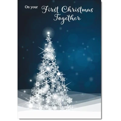 Image of doodlecards 1st First Christmas Together Card Blue Contemporary Tree Medium Size for with Plain Envelope