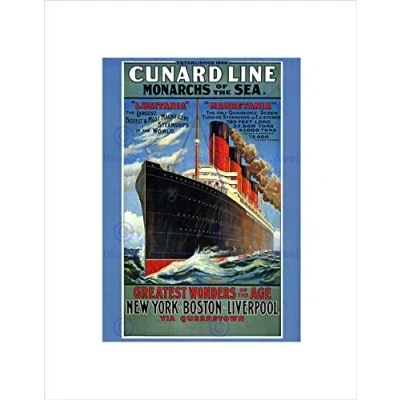 Image of Wee Blue Coo Travel Lusitania Mauretania Cruise Liner Ship Boat Funnel Art Wall Print
