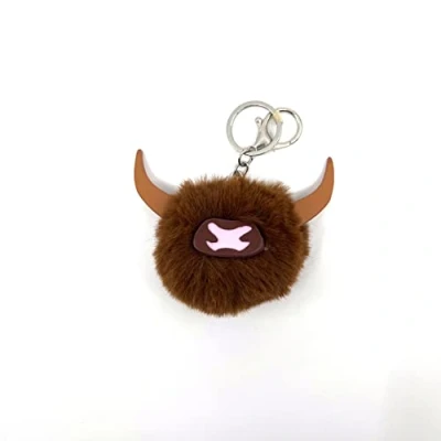 Image of Scottish Saltire Multi Keyring Keychain Scotland Bag Charm (Highland Cow Pom Pom)
