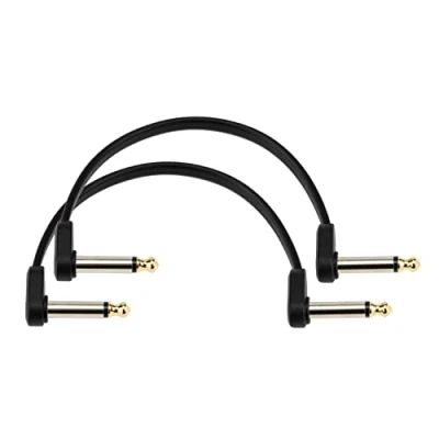 Image of D’Addario Accessories Classic Series Flat Guitar Patch Cables Pedal Cable with ¼ Inch Ends Durable &amp; Reliable Instrument for Pedalboards 6in Offset 2 Pack