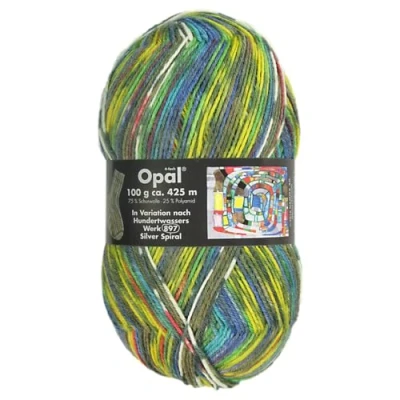 Image of Frida&#039;s Wollhaus Opal 100 g Hundertwasser Sock Wool 4 Ply Stockings Socks Knitting 24 Colours (1433 Silver Spiral)