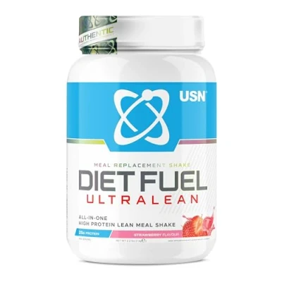 Image of USN Diet Fuel Ultralean Meal Replacement Shake Powder, Strawberry Flavour 1kg, High Protein Powdered Drink Mix, Low Calorie &amp; Weight Control 25g