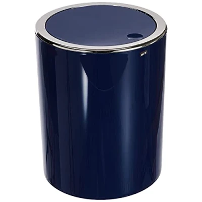 Image of MSV Bathroom Series &quot;Aspen&quot; Design Cosmetic Bin with Swing Lid 6 litres Diameter x Height Approx. 18.5 26 cm Pastel Dark Blue