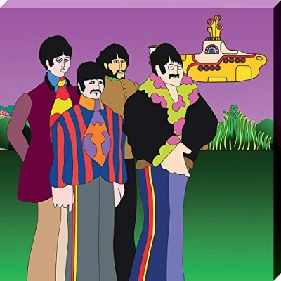 Image of Pyramid International The Beatles Yellow Submarine Band Canvas Print, Wood, Multi Colour, 30 x 1.3 cm