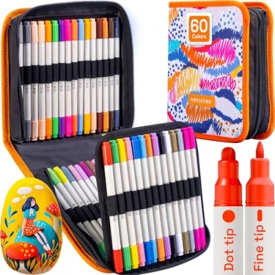 Image of ARTISTRO 61 pack acrylic Dual Tip Paint Pens Dot + Fine Tips