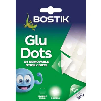 Image of Bostik Glu Dots Removable, Double Sided Glue Dots, For Instant Fixing &amp; Crafts, Easy to Use, No Mess, Clear, x64