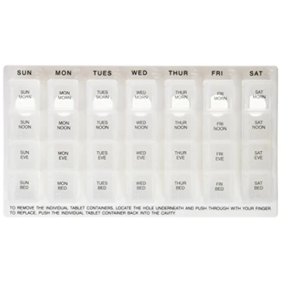 Image of 7 Day Pill Dispenser Tablet Box Organiser. 4 Compartments per Day, Breakfast, Lunch, Dinner and Bedtime. for those who take many Tablets on a Daily Basis. Easy Medication Management &amp; Organisation