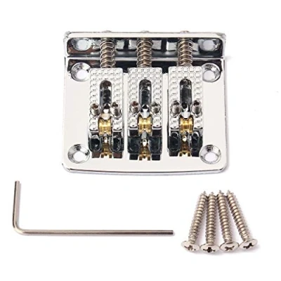 Image of Alnicov Cigar Box Guitar Parts: 3 string Chrome Hard tail Adjustable Bridge