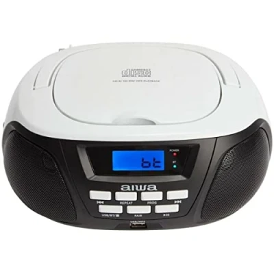 Image of Aiwa BBTU 300BW AM/FM MP3/USB Portable CD Radio with Bluetooth, Ergonomic and easy to carry, player Japanese optics, Compatible CD/CD R/CDR/RW / MP3