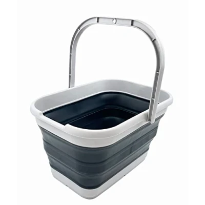 Image of SAMMART 12L Collapsible Rectangular Handy Basket/Bucket (Slate Grey)