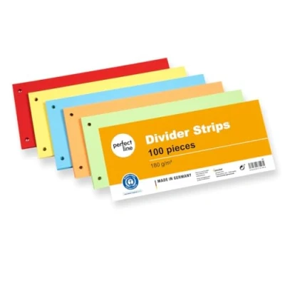 Image of perfect line 100 Divider Strips for A4 folders, dividers Ring Binders Made of Recycled Cardboard, in Germany, 5 Colours, Perforated