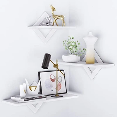 Image of Piorlado White Floating Shelf, 3 Sets of Wall Mounted Shelves, Modern Home Decoration Storage with Invisible Accessories, Suitable for Bathroom, Bedroom, Office, Living Room, Kitchen, etc