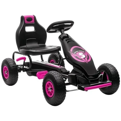 Image of HOMCOM Children Pedal Go Kart, Raving Kart with Adjustable Seat, Inflatable Tyres, Shock Aborb, Handbrake, for Ages 5 12 Years Pink