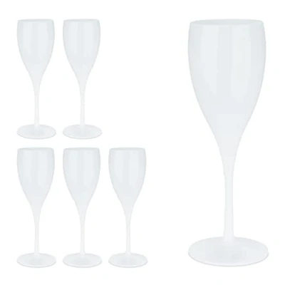 Image of Relaxdays, Plastic Champagne Flutes, Set of 6, Shatterproof, BPA Free, 140 ml, Reusable Wine Glasses, for Parties, White