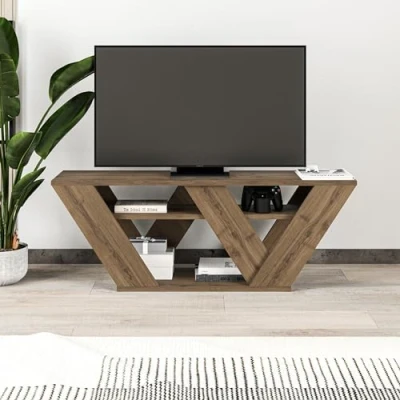 Image of Pipralla Modern tv Stand Multimedia Centre Unit With Shelves 110cm Dark Oak Effect Hitit Decortie