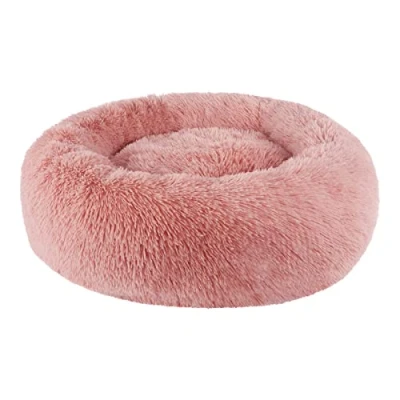 Image of BVAGSS Anxiety Dog Bed, Round Plush Donut Bed Cat Marshmallow Fluffy Cuddler Washable Calming Puppy for Medium/Large Dogs XH034 (Diameter:80 cm, Bean Paste)