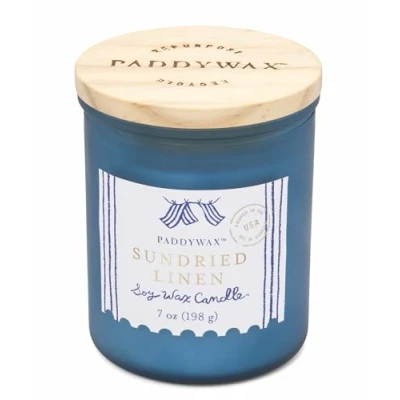 Image of Paddywax Scented Candles Artisan Sea Glass Inspired Coastal Collection Jar Candle with Lid, 226g, Sundried Linen