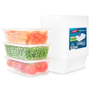 Image of 25 Takeaway Plastic Containers With lids 650ml Microwave and Dishwasher safe Ideal for Food storage Meal Prep BPA free,recyclable,reusable