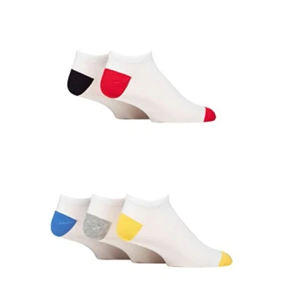 Image of Mens 5 Pair SOCKSHOP Wildfeet Bamboo Trainer Socks White Red Heel &amp; Toe 6 11