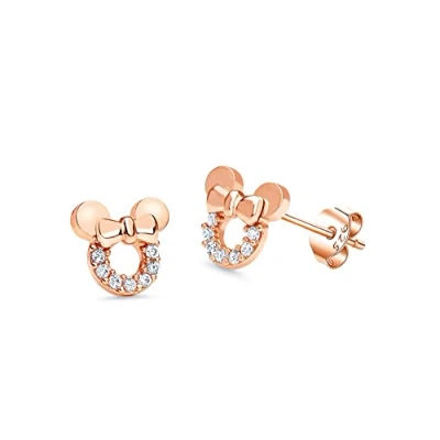 Image of Kaguyo Silver Earrings for women, rose gold plated Sterling Amethyst Green Blue Red Zirconia Cute Mouse Stud Women Girls kids, Design Birthday Gift (clear)