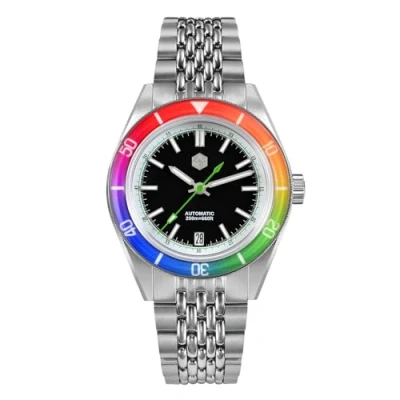 Image of San Martin SN0116 Fashion Sapphire Rainbow Bezel Men Watch NH35 Automatic Mechanical Waterproof Sport Watches, V 1
