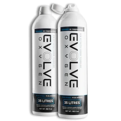 Image of EVOLVE 35 Litre Pure Oxygen Canister with Flip Top Portable Can Ideal for Home Use and Outdoor Activities Designed by Firefighters Made in Britain Pack of 2
