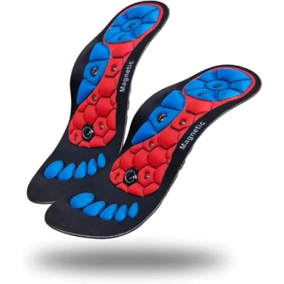 Image of Acupressure Insoles, Acupuncture Point Massage Insoles for Women Men Work Arch Support Shock Absorption Magnetic Relieving Foot Fatigue (Black Red, UK6 8.5)