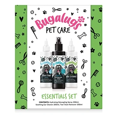 Image of Bugalugs Spa Gift Set For Dogs With Ear Cleaner, Detangle Spray &amp; Eye Wash, Dog Birthday, Birthday Present, Gifts Women, Her, Him (Essentials)