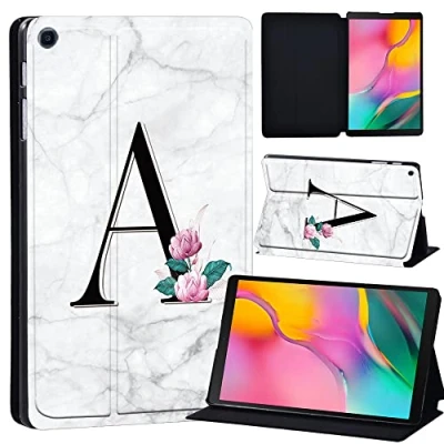 Image of Printed Leather slim lightweight Stand Cover Case for Samsung Galaxy Tab A 10.1 2019 (Model: SM T510 T515), with Function (Black) (letter on white marble)