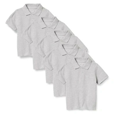 Image of Amazon Essentials Boys&#039; School Uniform Short Sleeve Pique Polo Shirts, Pack of 5, Grey Heather, 10 Years