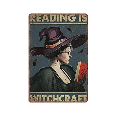 Image of DAIERCY Witch Art Tin Signs Reading Is Witchcraft Halloween Funny Vintage Metal Sign Plaqu Poster Wall Pub Bar Kitchen Garden Bathroom Home Decor, 140 X 200 mm