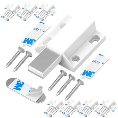 Image of Magnetic Push Latches Without Nail Installation Tonitrui to Open Door Latch Touch Kitchen Release for Cabinet Closure and Popping (White 8 Pack)