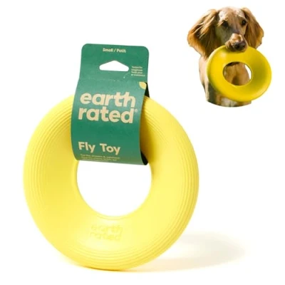 Image of Earth Rated Flying Disc Dog Toy, Interactive Saucer Toy for Adult and Puppy Dogs, Floats in Water, Small, Yellow