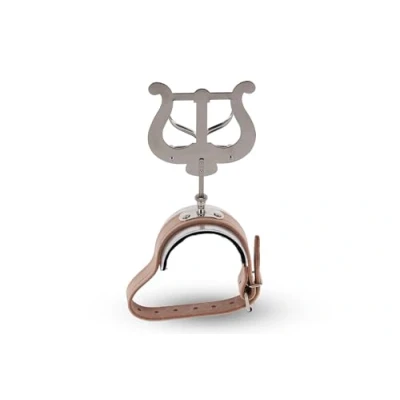 Image of GEWA Marching Music Holder Flute Nickel Plated Large Lyra 2 Pushers Leather Strap with Aluminium Plate