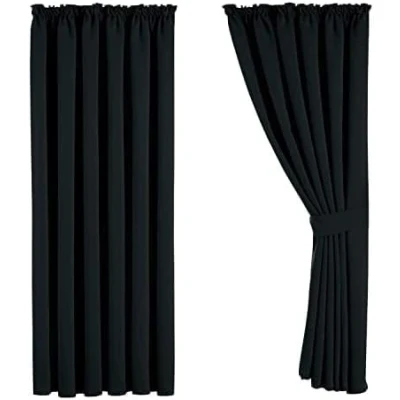 Image of Imperial Rooms Blackout Curtains 90x90 Drop Pencil Pleat Black for Bedroom Thermal Insulated Super Soft Living Room Curtain (228cm x 228cm)
