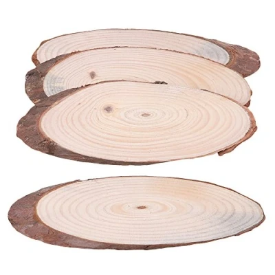 Image of BQLZR 4 Piece 7.9&quot; Long 2.8 3.1&quot; Unfinished Bark Wood Oval, Oval Blank Wooden Slice Tray for DIY Crafts, Christmas Ornaments and Wedding Decoration