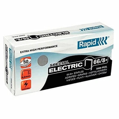Image of Rapid 66/8+mm Strong Staples, For Stapling up to 50 Sheets, Use with Electric Staplers, Galvanised Wire, Box of 5000, 24868000